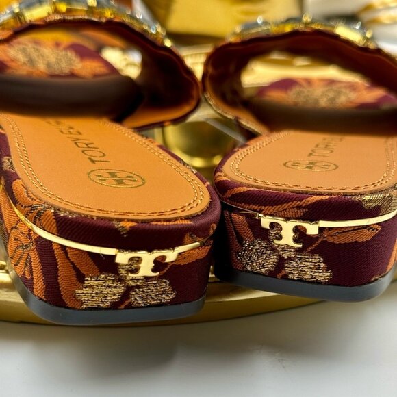 🆕 TORY BURCH 🧿 NWOT Martine 25mm Slide, Burgundy & Gold Jacquard, Sz 7.5 - Picture 7 of 16